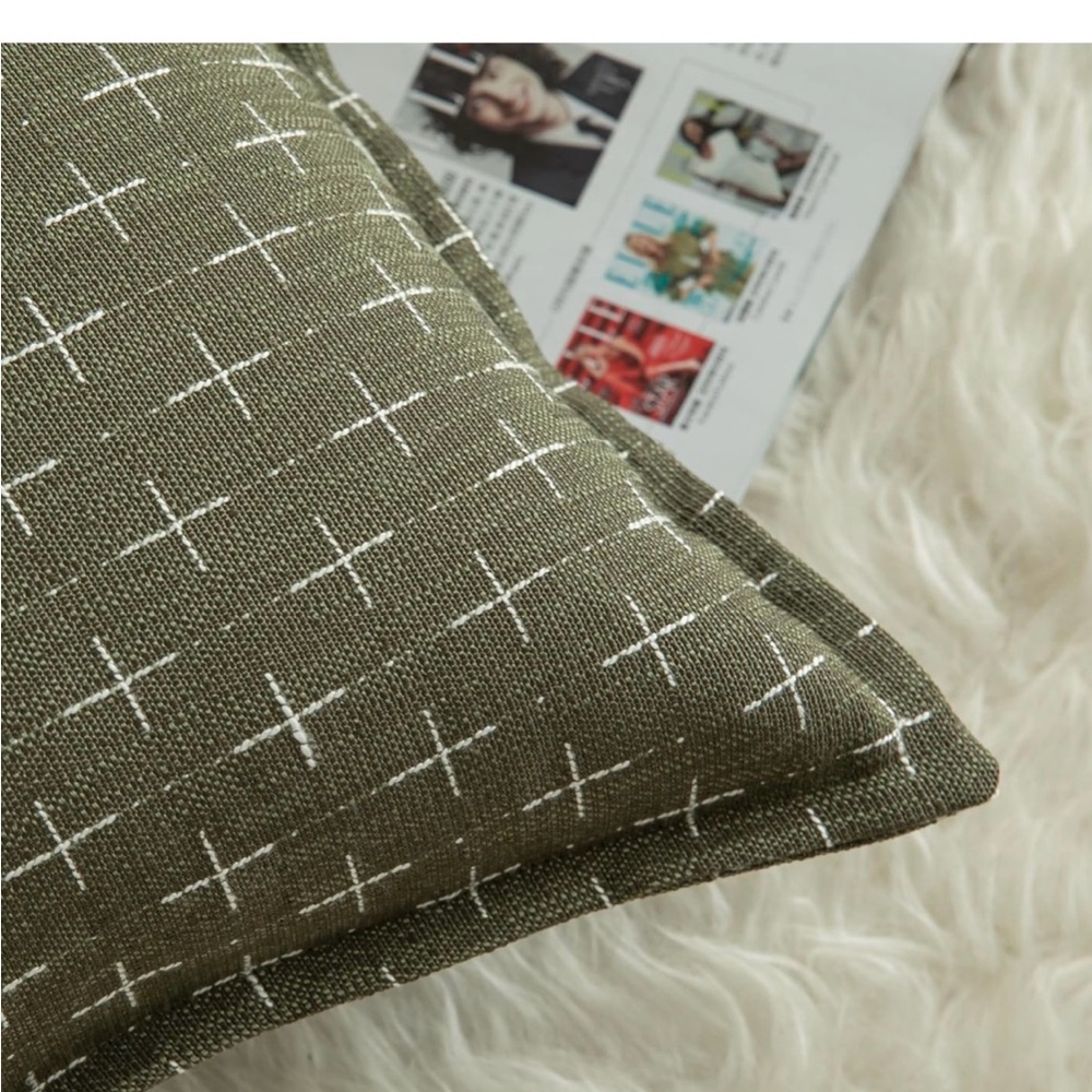 Green Throw Pillow with White Cross Pattern Covers only set of 2 24x24 - Picture 2 of 4